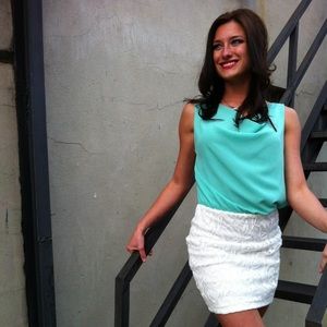 Blue and white backless dress